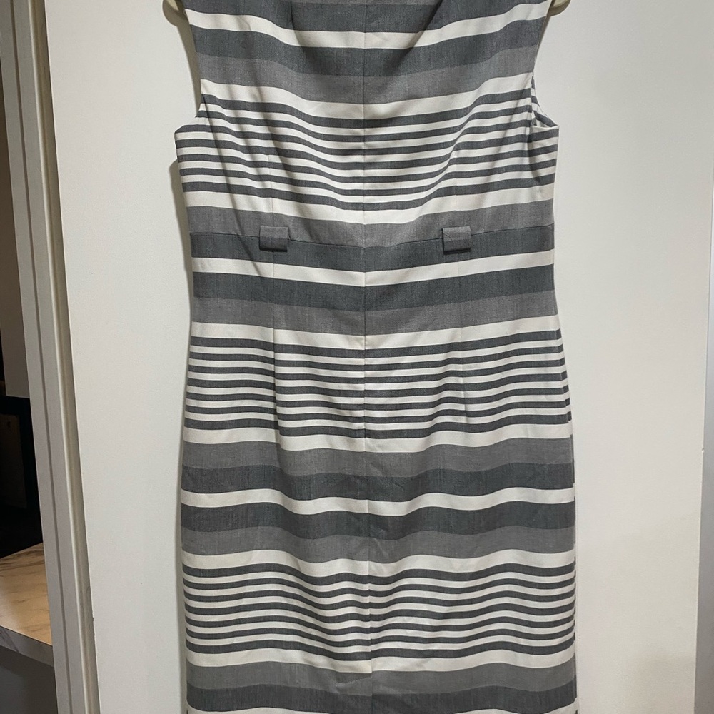 Calvin Klein Gray and White Striped Midi Dress